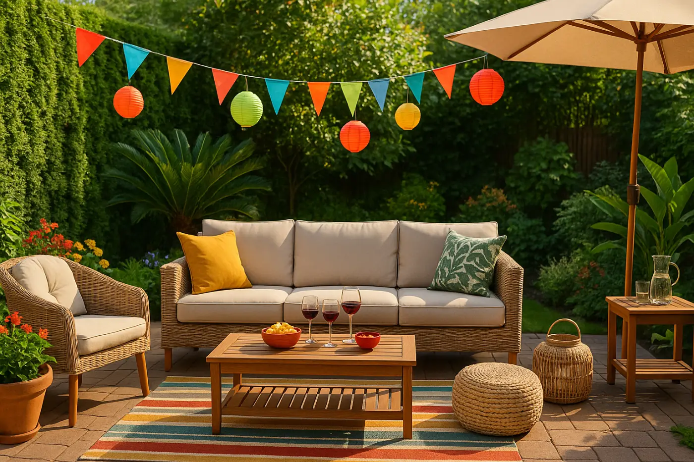 Área externa pronta para as festas: decoração fácil, confortável e que dura o ano todo