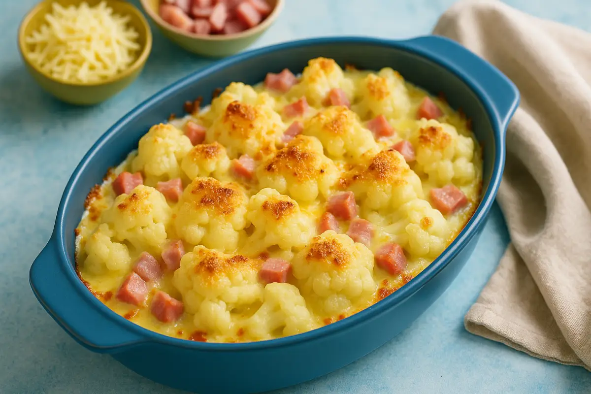 Gratin de chou-fleur au jambon : recette crémeuse en 40 minutes