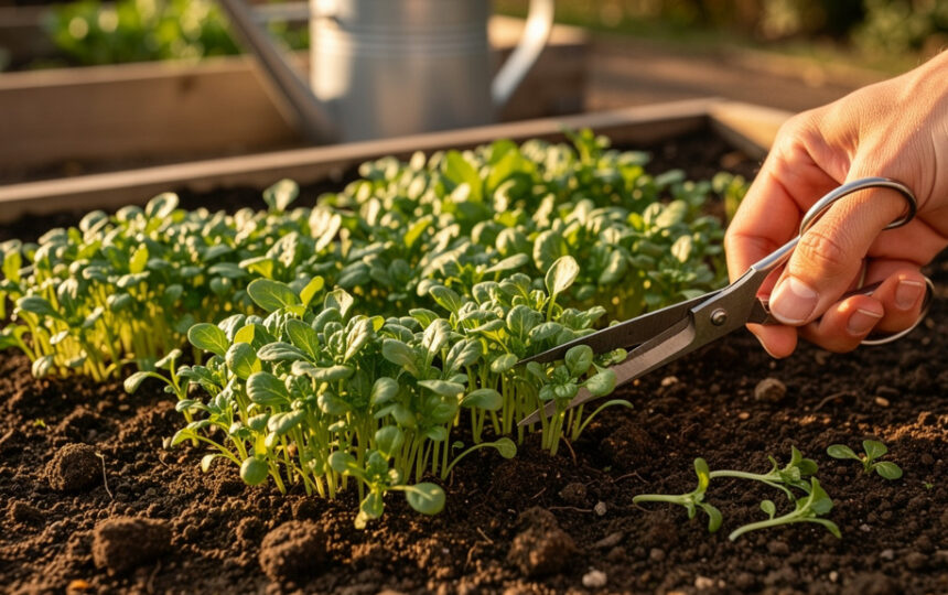 Mâche semée trop dru : éclaircir aux ciseaux sans casser les jeunes plants