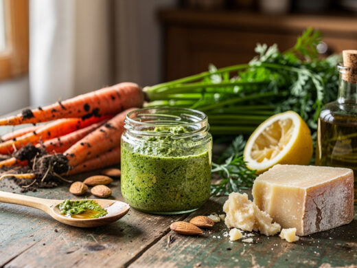 Pesto de fanes de carottes : la version douce, sans goût d&rsquo;herbe coupée