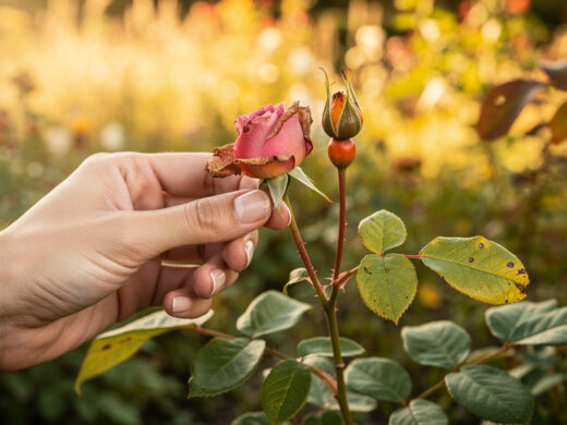 Fleurs fanées de rosier en fin d&rsquo;été : le geste à garder, celui à arrêter