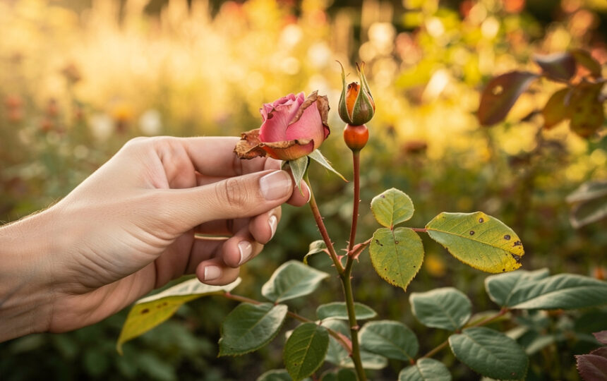Fleurs fanées de rosier en fin d&rsquo;été : le geste à garder, celui à arrêter